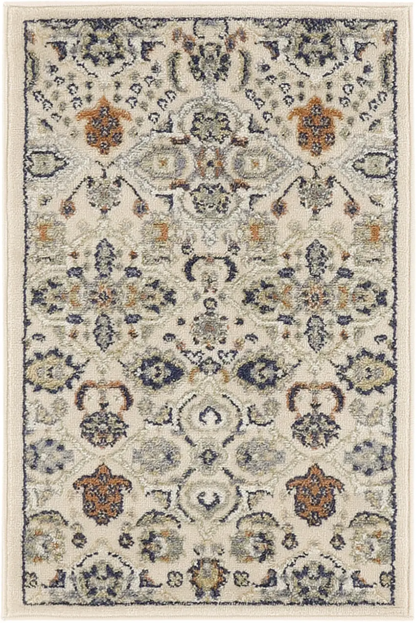 Beige And Blue Floral Area Rug Photo 1