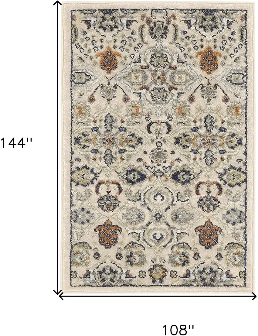 Beige And Blue Floral Area Rug Photo 3
