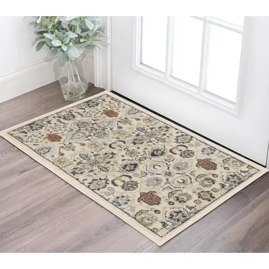 Beige And Blue Floral Area Rug Photo 2