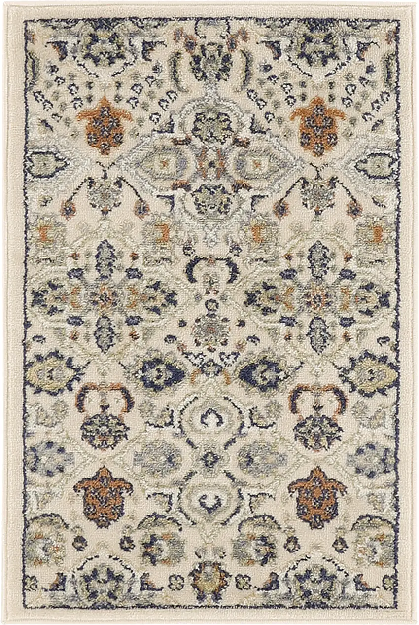 Beige and Blue Floral Power Loom Area Rug Photo 2