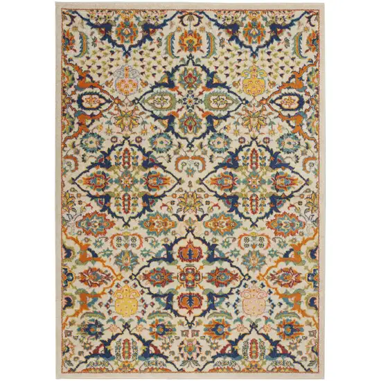 Beige and Blue Floral Power Loom Area Rug Photo 1