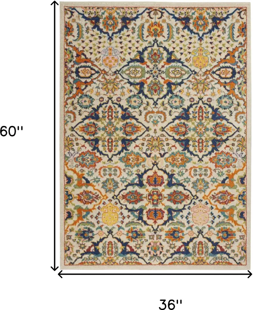 Beige and Blue Floral Power Loom Area Rug Photo 3