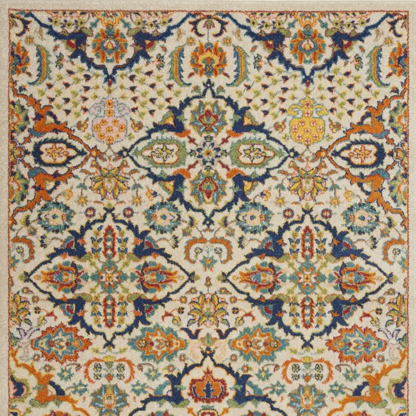 Beige and Blue Floral Power Loom Area Rug Photo 9
