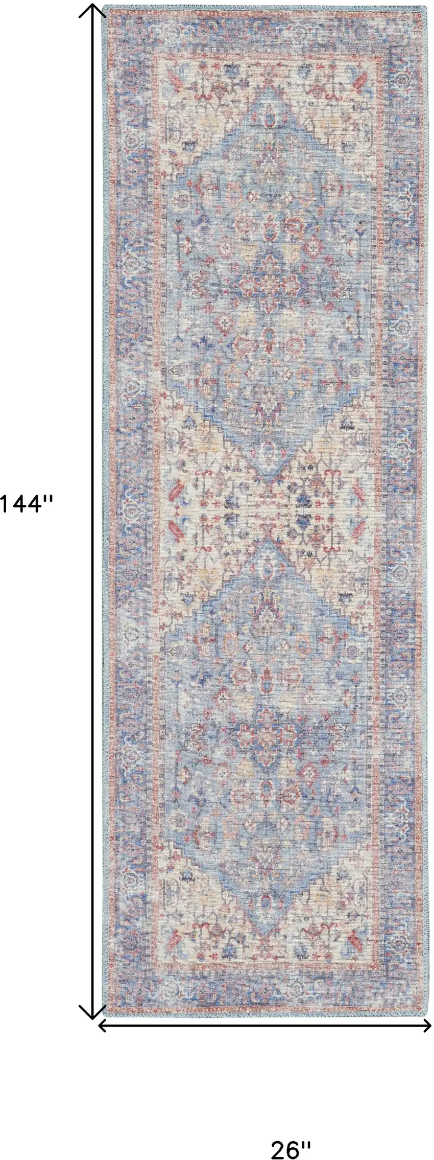 Beige and Blue Floral Power Loom Distressed Runner Rug Photo 3