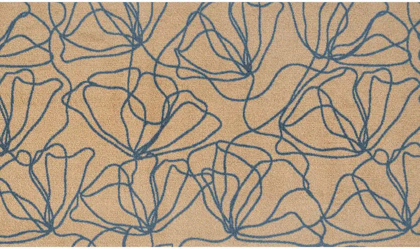Beige and Blue Floral Washable Area Rug With UV Protection Photo 1