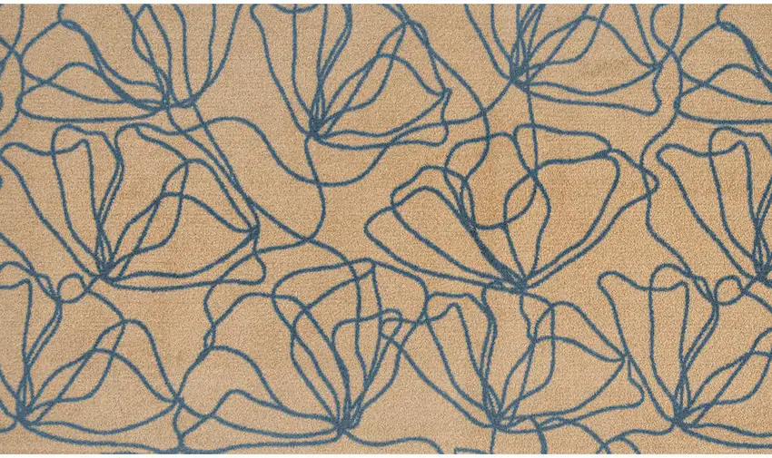 Beige and Blue Floral Washable Area Rug With UV Protection Photo 3