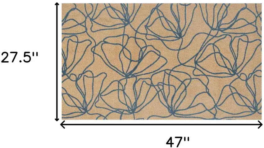 Beige and Blue Floral Washable Area Rug With UV Protection Photo 5