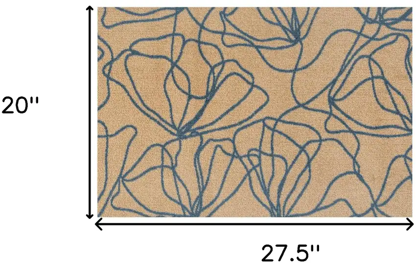 Beige and Blue Floral Washable Non Skid Area Rug With UV Protection Photo 5