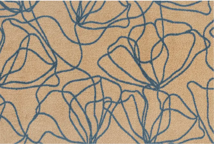 Beige and Blue Floral Washable Non Skid Area Rug With UV Protection Photo 3