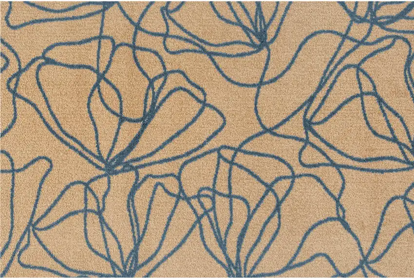 Beige and Blue Floral Washable Non Skid Area Rug With UV Protection Photo 1