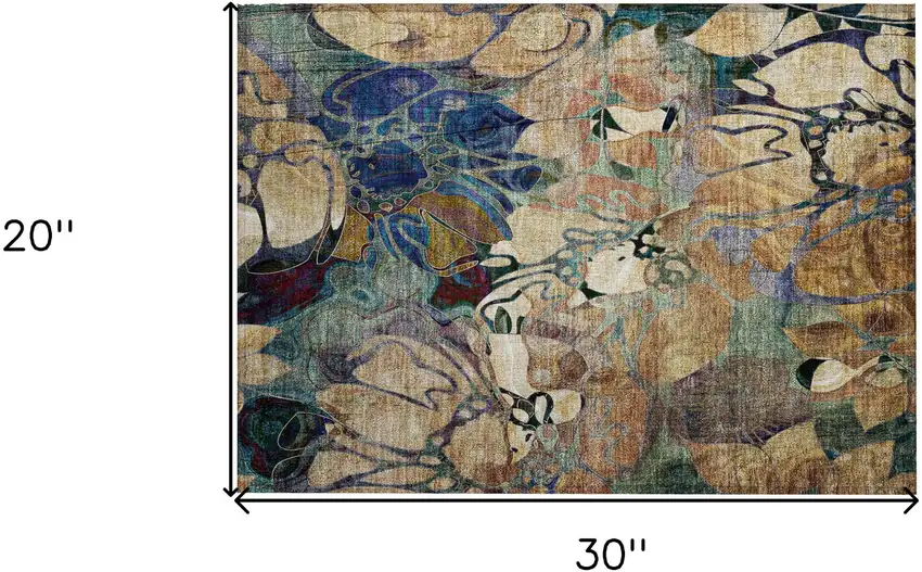 Beige and Blue Abstract Washable Indoor Outdoor Area Rug Photo 3