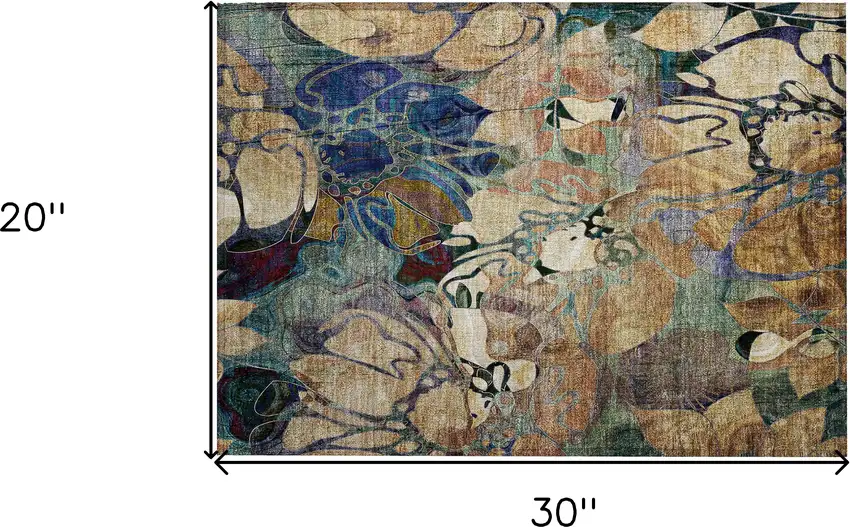 Beige and Blue Abstract Washable Indoor Outdoor Area Rug Photo 3