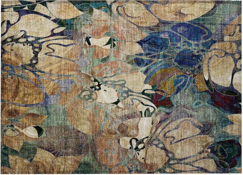 Beige and Blue Abstract Washable Indoor Outdoor Area Rug Photo 4