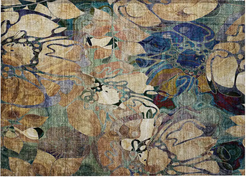 Beige and Blue Abstract Washable Indoor Outdoor Area Rug Photo 4