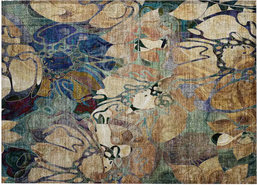 Beige and Blue Abstract Washable Indoor Outdoor Area Rug Photo 2