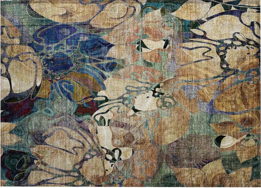 Beige and Blue Abstract Washable Indoor Outdoor Area Rug Photo 2