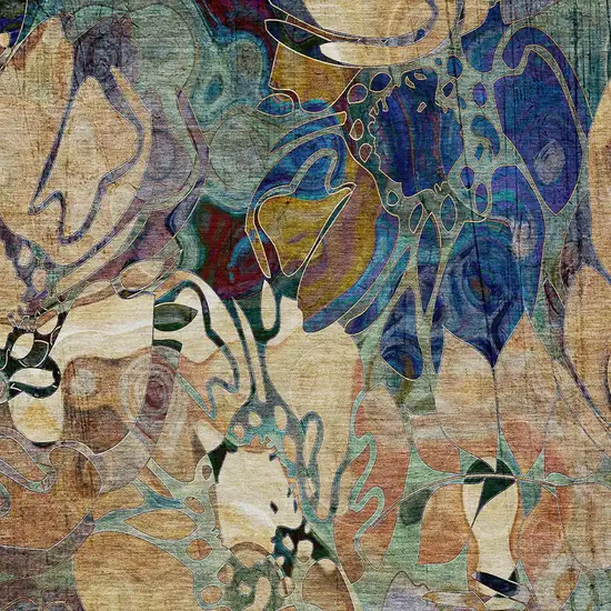 Beige and Blue Abstract Washable Indoor Outdoor Area Rug Photo 7
