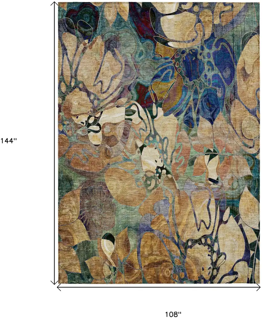 Beige and Blue Abstract Washable Indoor Outdoor Area Rug Photo 3