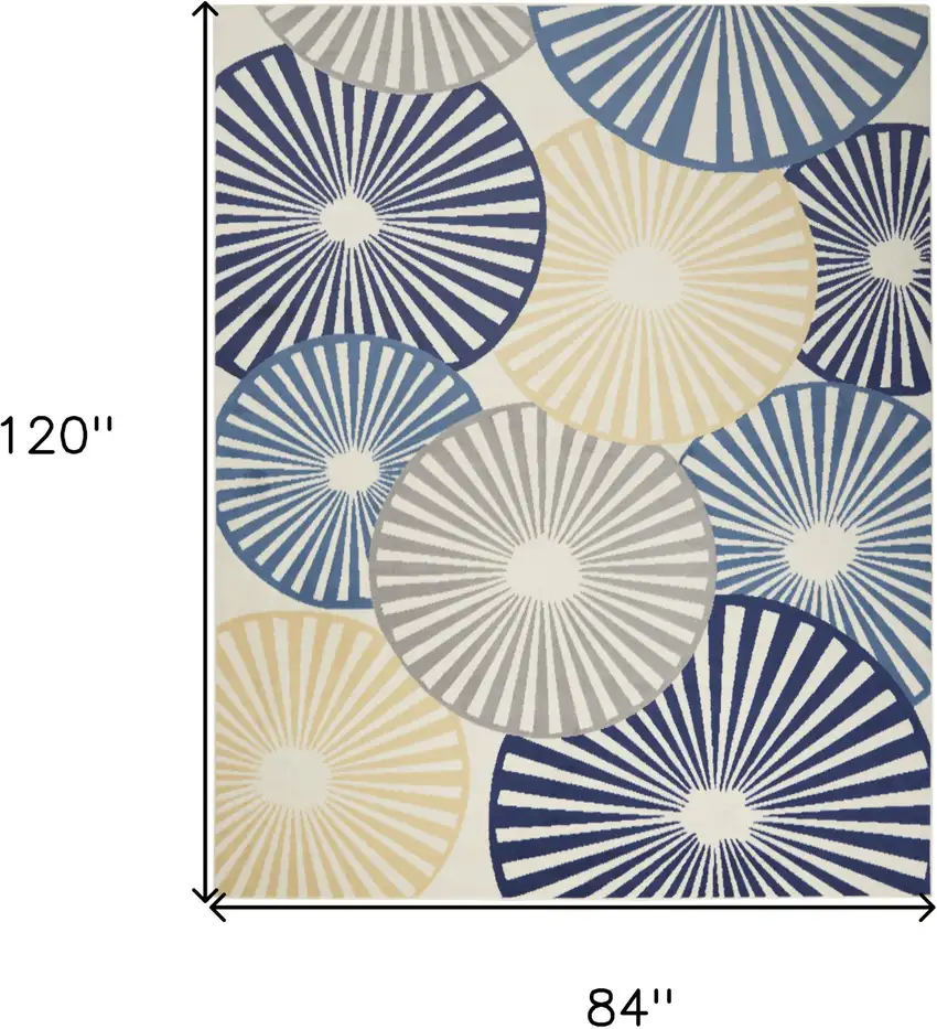 Beige and Blue Geometric Power Loom Area Rug Photo 3
