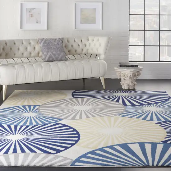 Beige and Blue Geometric Power Loom Area Rug Photo 5