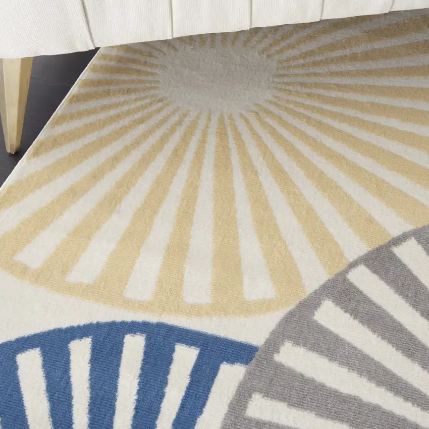 Beige and Blue Geometric Power Loom Area Rug Photo 6