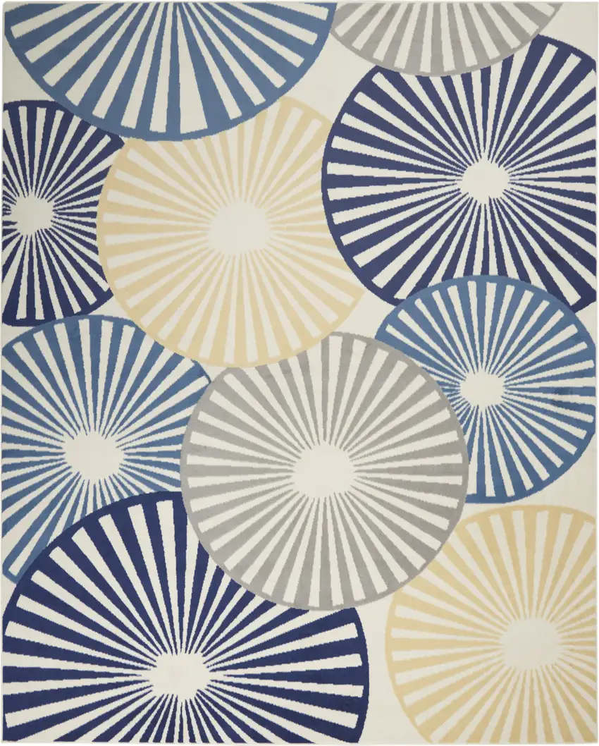 Beige and Blue Geometric Power Loom Area Rug Photo 4