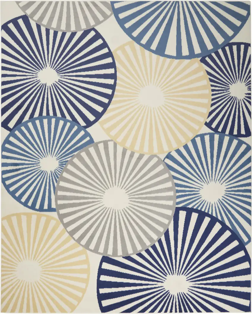 Beige and Blue Geometric Power Loom Area Rug Photo 2
