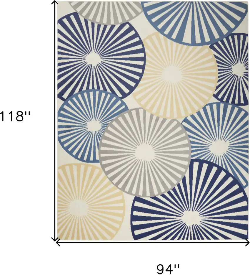 Beige and Blue Geometric Power Loom Area Rug Photo 3