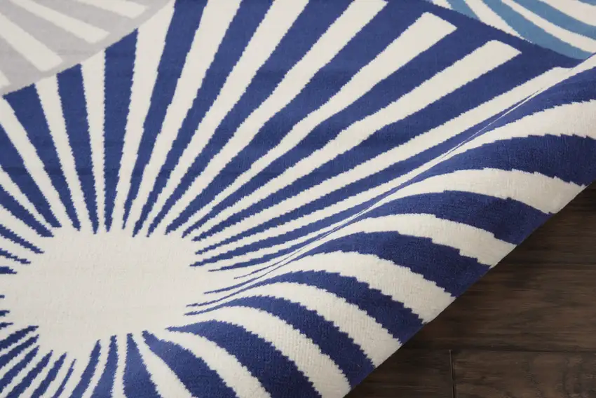 Beige and Blue Geometric Power Loom Area Rug Photo 7