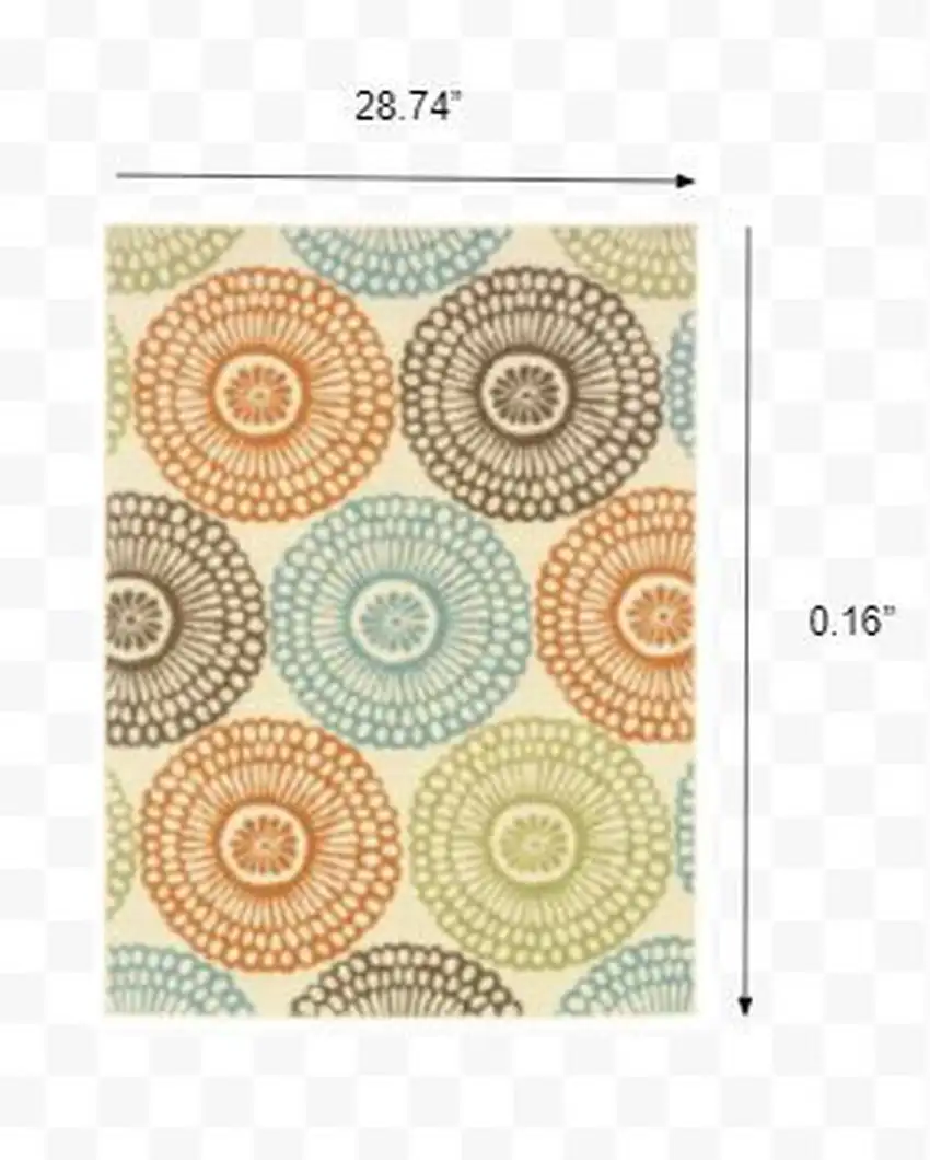 Beige and Blue Medallion Indoor Outdoor Area Rug Photo 3