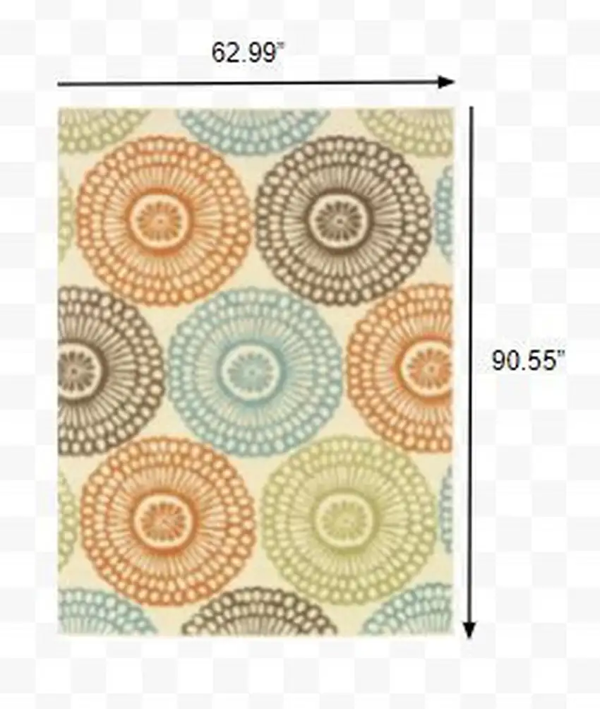 Beige and Blue Medallion Indoor Outdoor Area Rug Photo 3