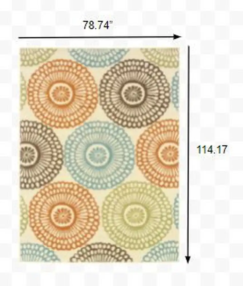 Beige and Blue Medallion Indoor Outdoor Area Rug Photo 3