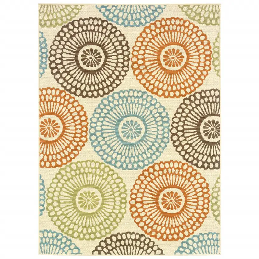 Beige and Blue Medallion Indoor Outdoor Area Rug Photo 5