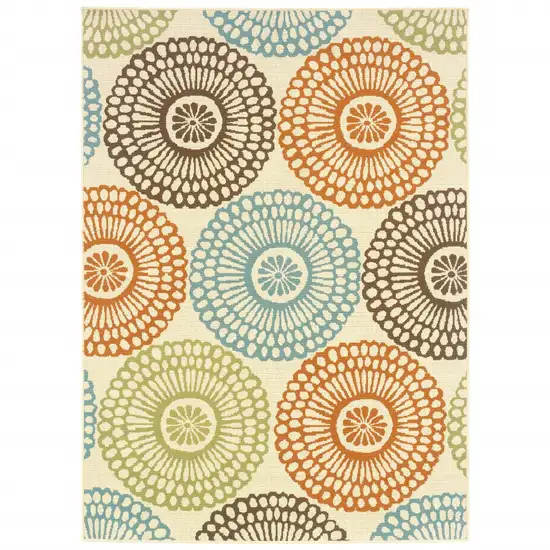 Beige and Blue Medallion Indoor Outdoor Area Rug Photo 5