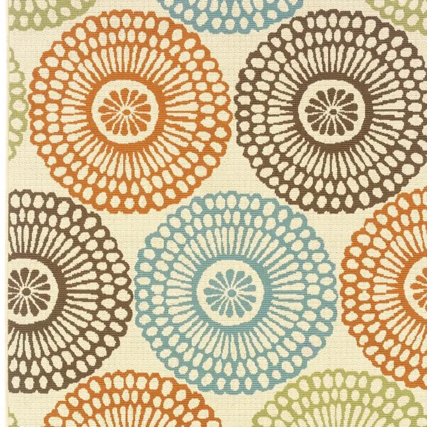 Beige and Blue Medallion Indoor Outdoor Area Rug Photo 4