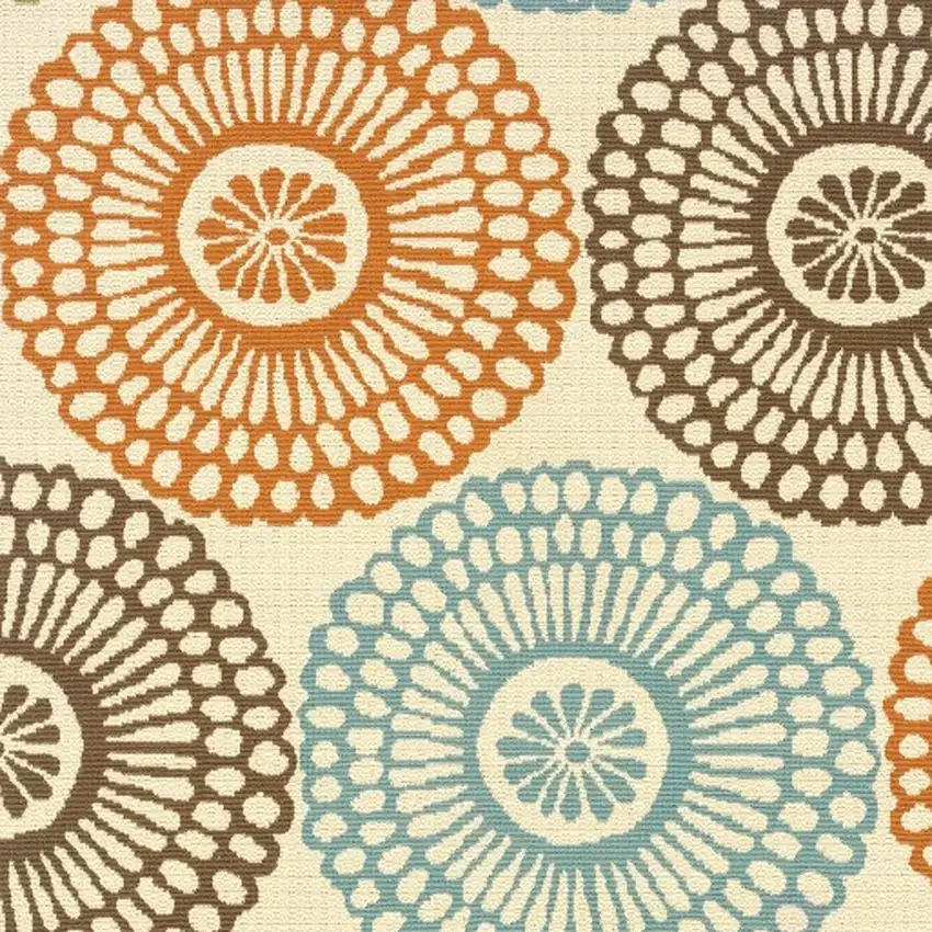 Beige and Blue Medallion Indoor Outdoor Area Rug Photo 3
