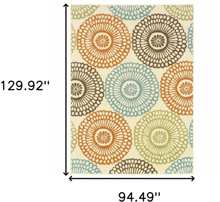 Beige and Blue Medallion Indoor Outdoor Area Rug Photo 5