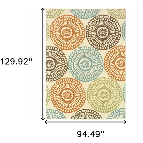 Beige and Blue Medallion Indoor Outdoor Area Rug Photo 5