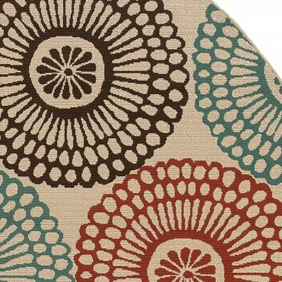 Beige and Blue Medallion Indoor Outdoor Area Rug Photo 3