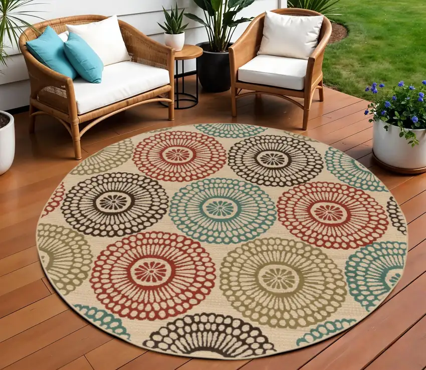 Beige Round Indoor Outdoor Area Rug Photo 1