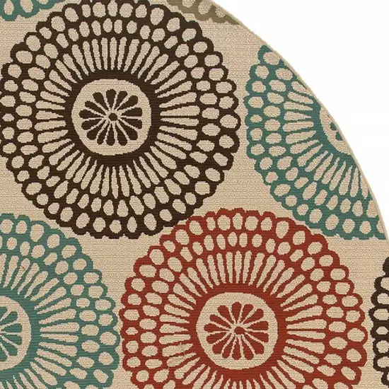 Beige and Blue Medallion Indoor Outdoor Area Rug Photo 4
