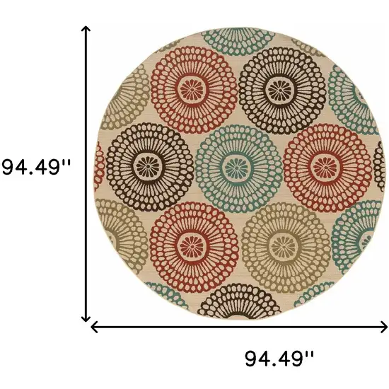 Beige and Blue Medallion Indoor Outdoor Area Rug Photo 5