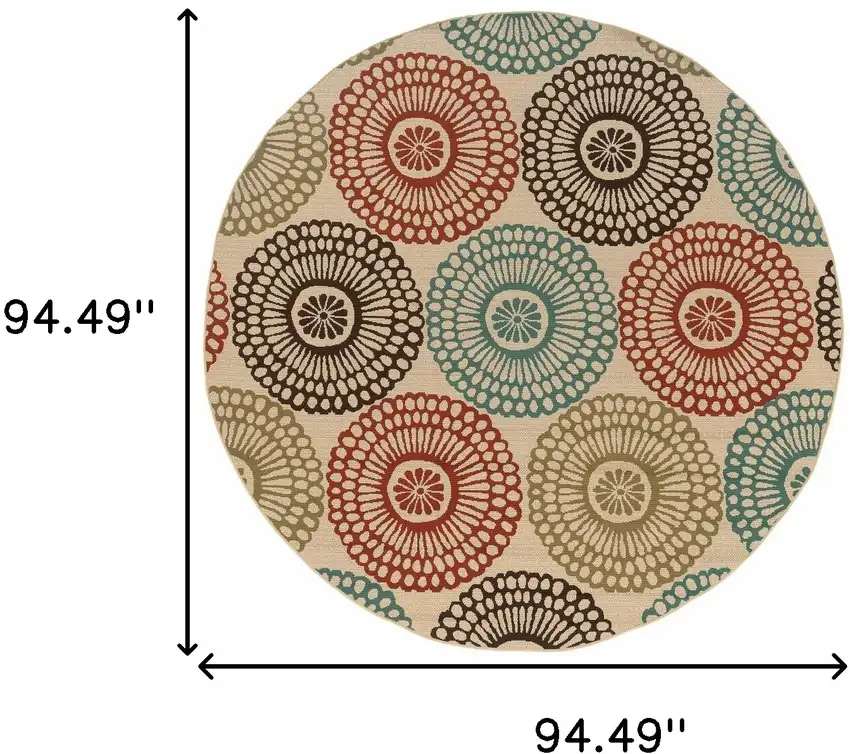 Beige and Blue Medallion Indoor Outdoor Area Rug Photo 5