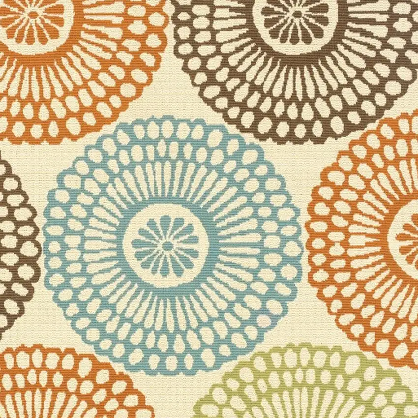 Beige and Blue Medallion Indoor Outdoor Area Rug Photo 3