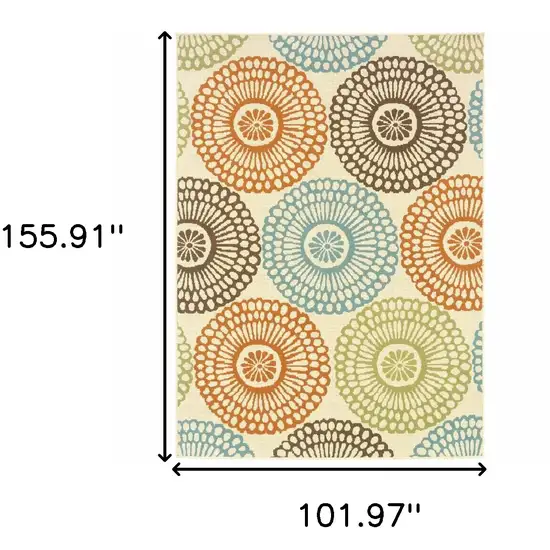 Beige and Blue Medallion Indoor Outdoor Area Rug Photo 5