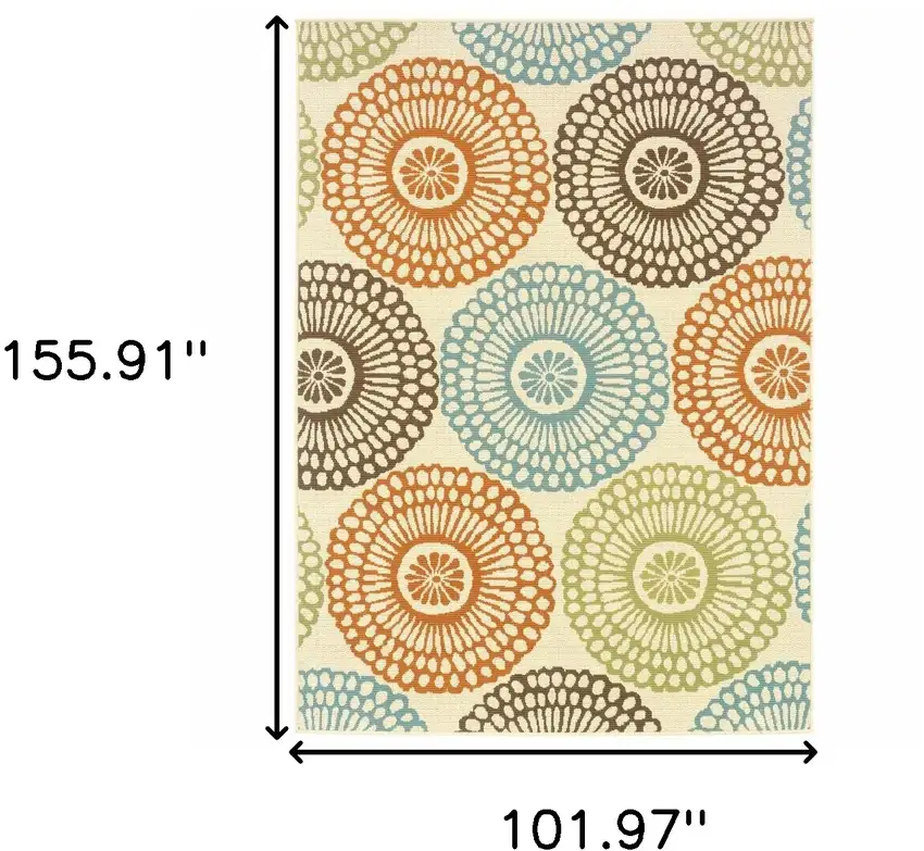 Beige and Blue Medallion Indoor Outdoor Area Rug Photo 5