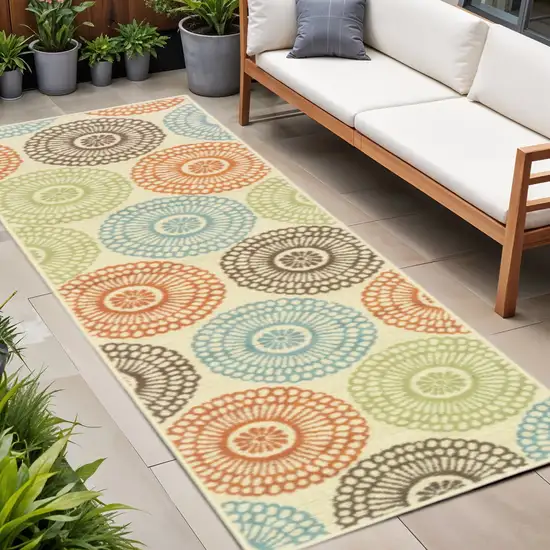 8' Beige Indoor Outdoor Runner Rug Photo 1
