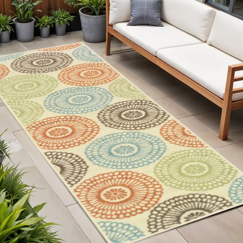 8' Beige Indoor Outdoor Runner Rug Photo 1