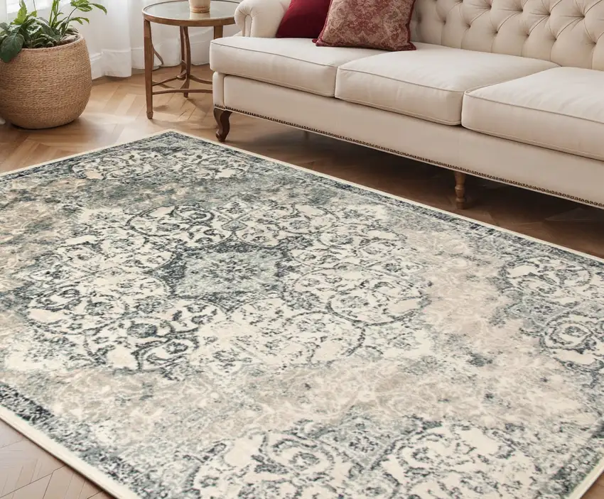 Charcoal and Gray Medallion Power Loom Area Rug Photo 1