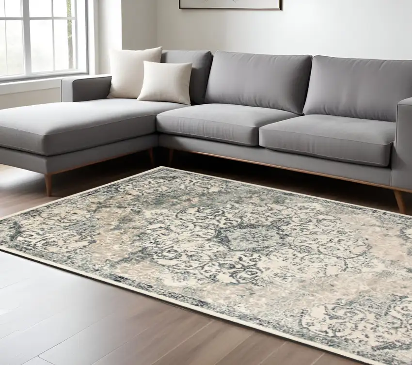 Charcoal and Gray Medallion Power Loom Area Rug Photo 9